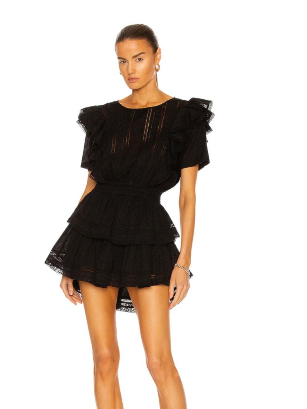 LoveShackFancy Natasha Mini Dress, Black, Ruffle, XS